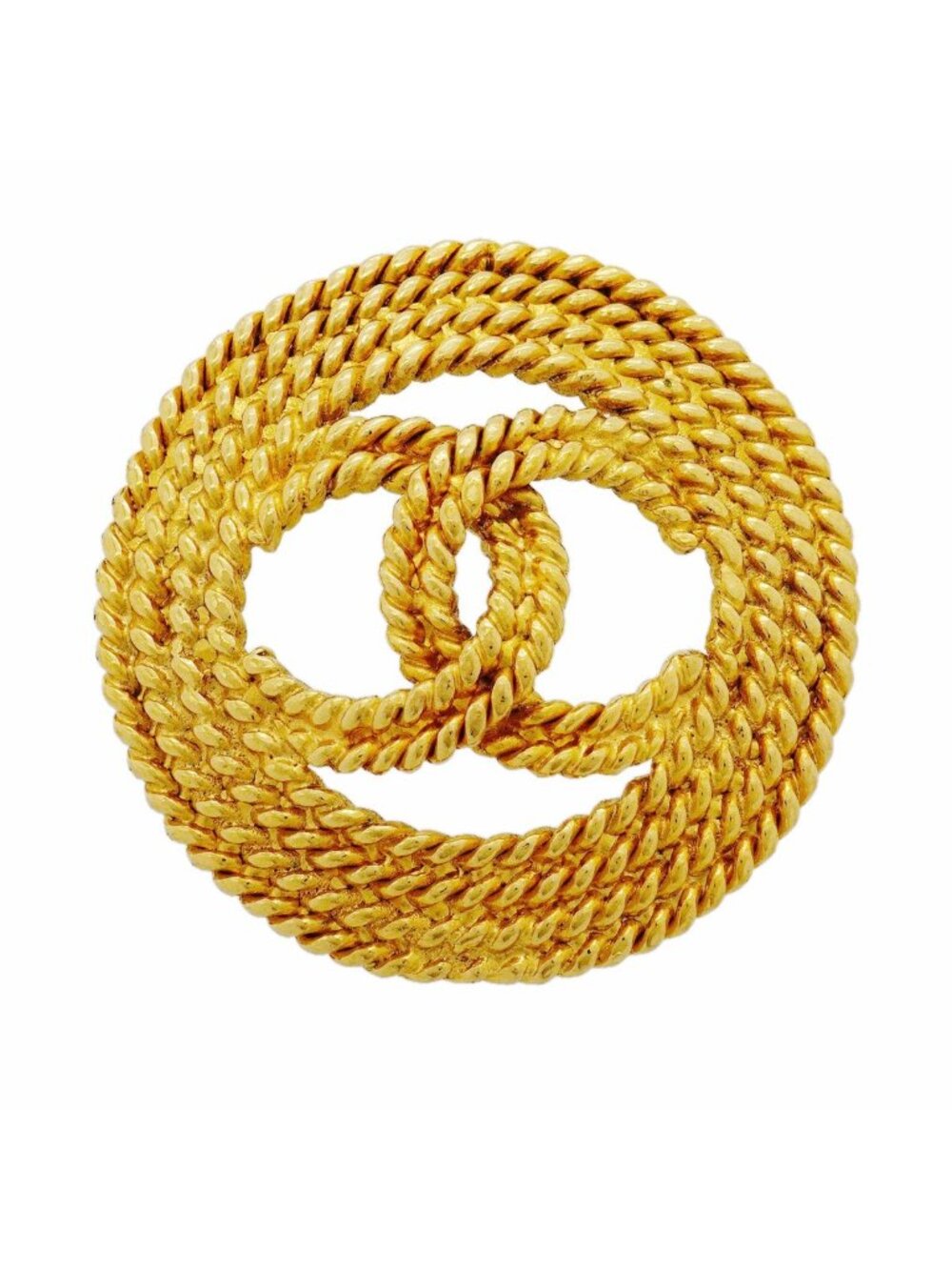 Chanel Brooch Vintage CC Logo Round Circle Gold Plated